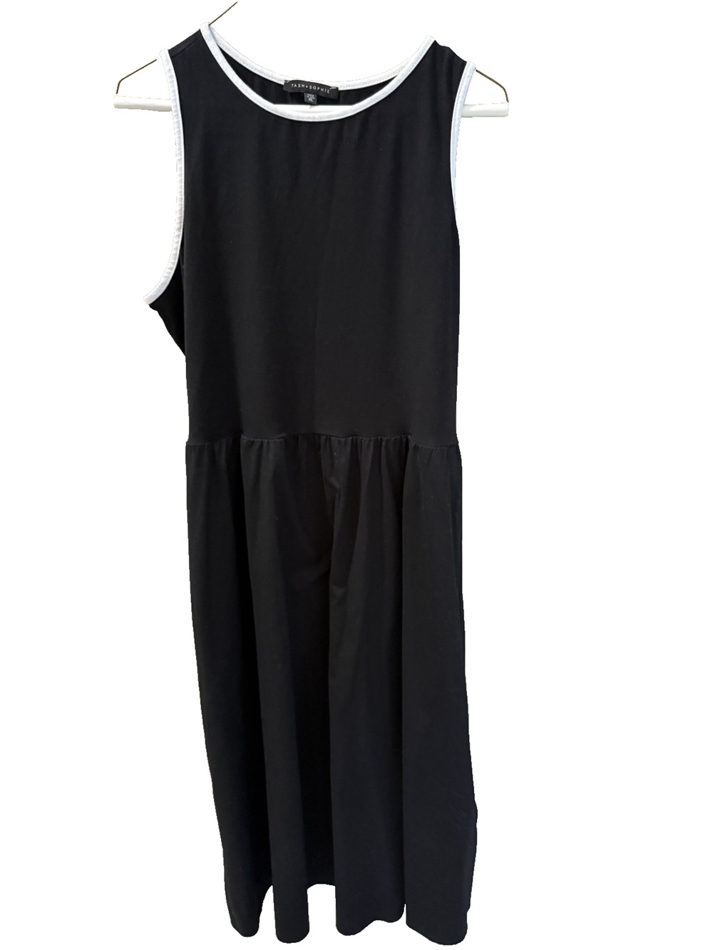 Tash + Sophie Women's Midi Cotton Tank Dress Size XL Black w/ White Trim Beachy